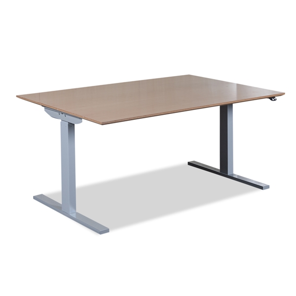 Hæve Sænke Bord. Bøg. Rektangulær. Gråt Square Stel. Grå Kabelbakke. 140 X 90 Cm. Holmris B8