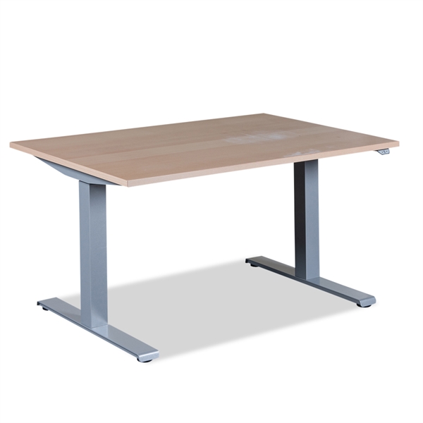 Hæve Sænke Bord. Kinnarps. Bøg. Rektangulær. 120 X 80 Cm. Gråt Stel M. Firkantet Søjler.